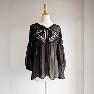 Ladakh Sheer Black Lace Boho Blouse | Romantic Gothic Poet Top | 2